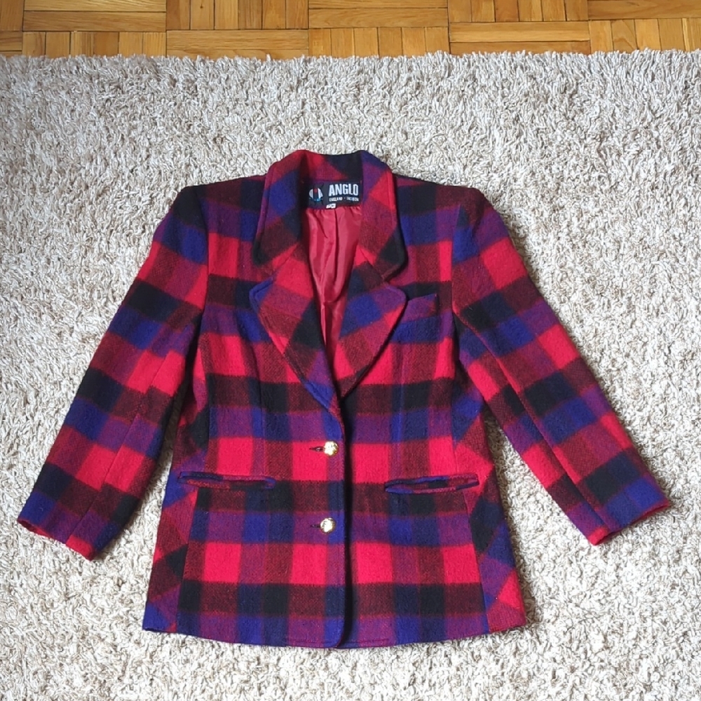 Vintage Late 80's Early 90's ANGL Women's Red Plaid Jacket